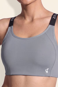 Zelocity Medium Impact Quick Dry Sports Bra - Steel Grey — thumbnail 6